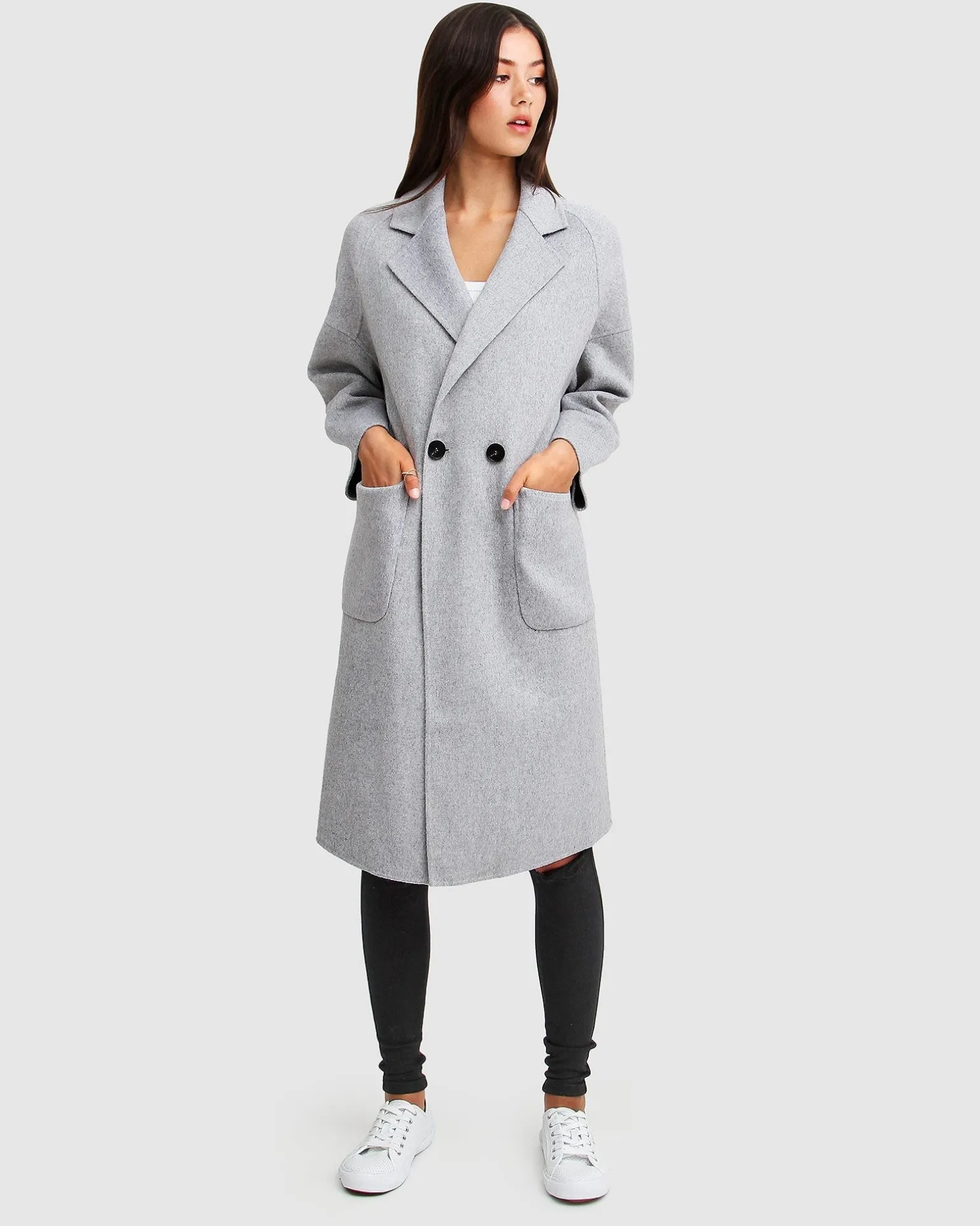 Belle & Bloom Wool Coats | Wool Coats>Publisher Double-Breasted Wool Blend Coat - Grey Marle