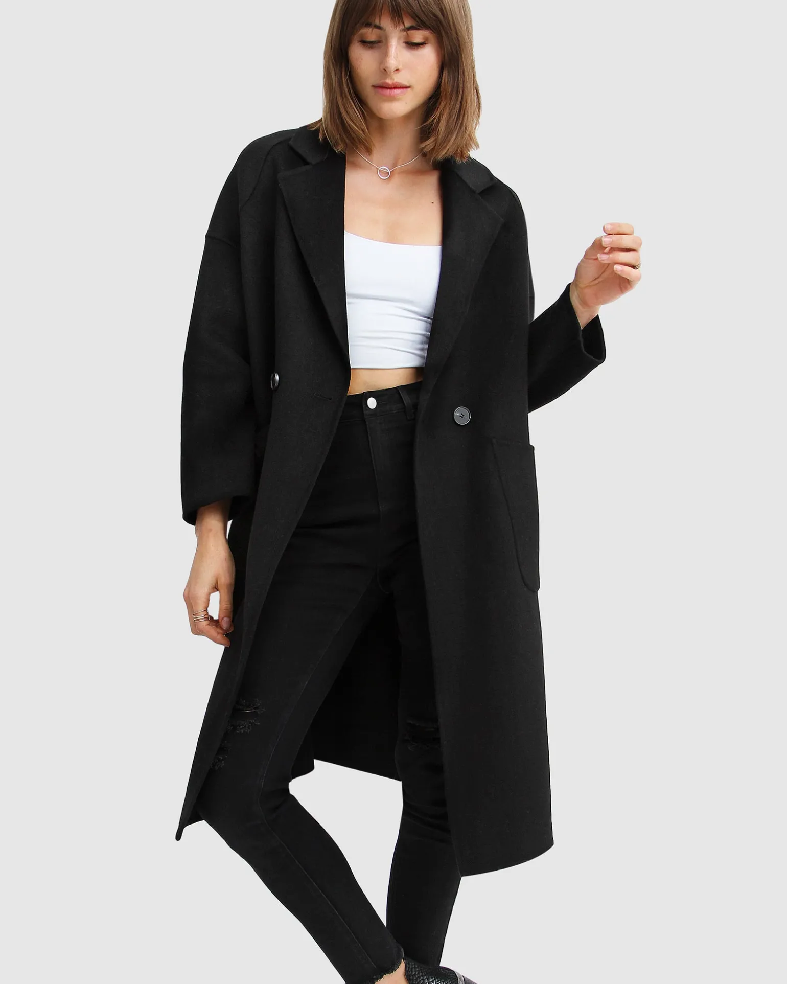 Belle & Bloom Wool Coats | Wool Coats>Publisher Double-Breasted Wool Blend Coat - Black