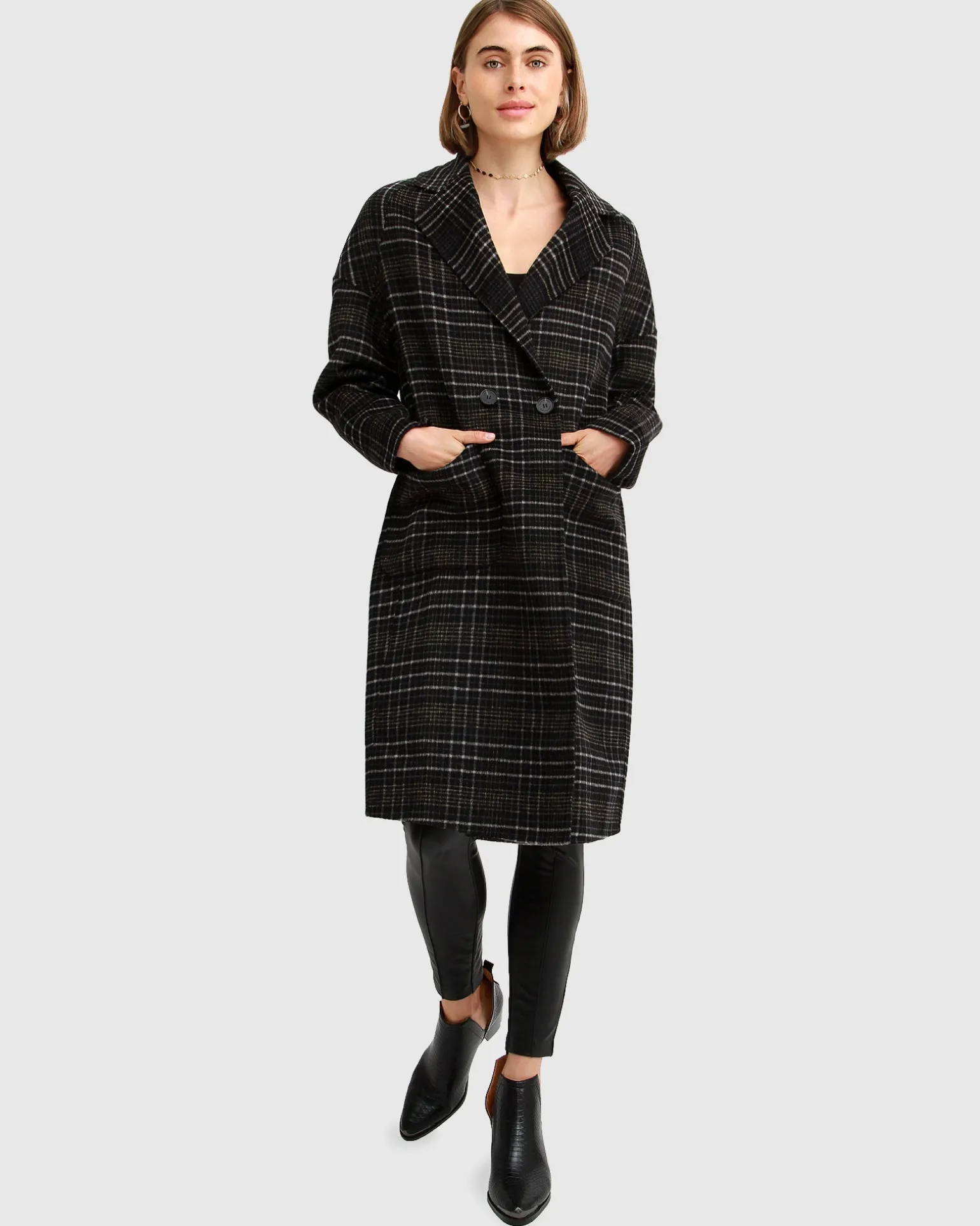 Belle & Bloom Wool Coats | Wool Coats>Publisher Double-Breasted Wool Blend Coat - Black Plaid