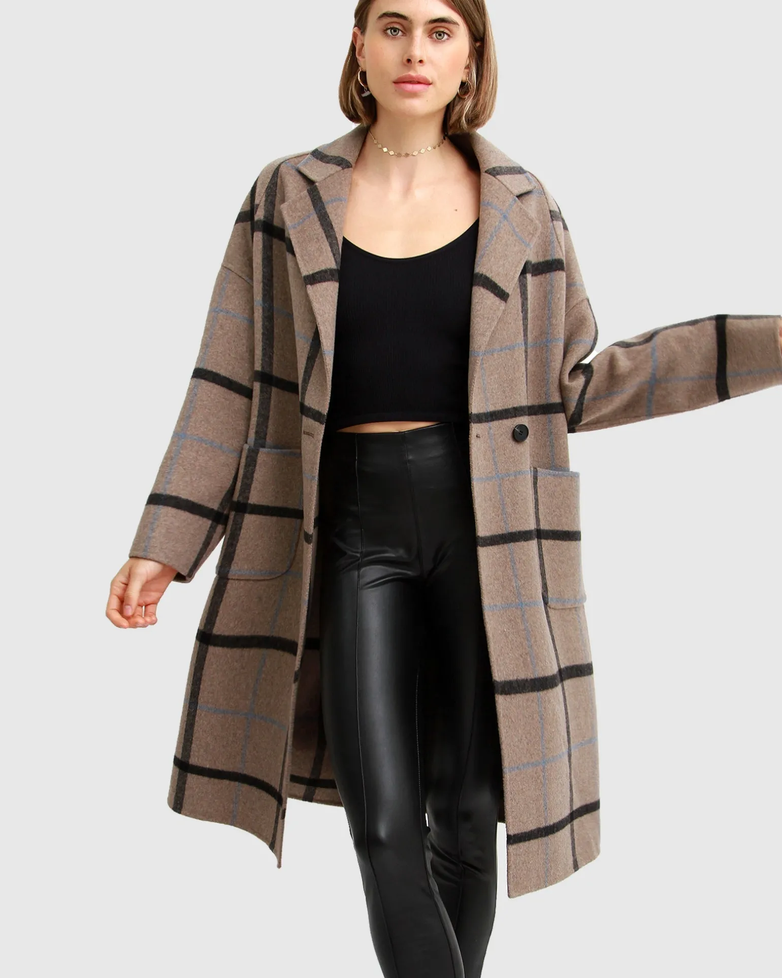 Belle & Bloom Wool Coats | Wool Coats>Publisher Double-Breasted Wool Blend Coat - Oat Plaid