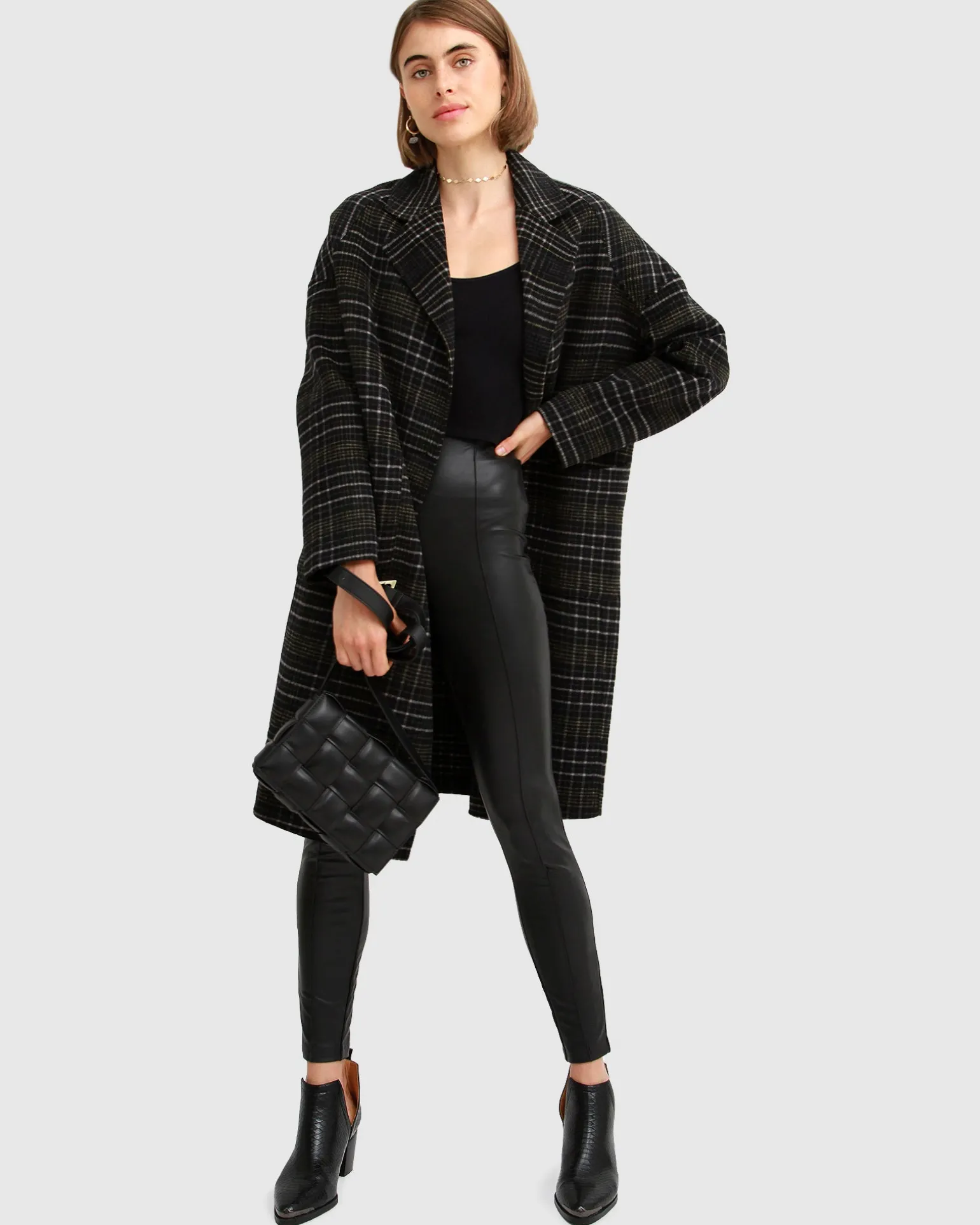 Belle & Bloom Wool Coats | Wool Coats>Publisher Double-Breasted Wool Blend Coat - Black Plaid