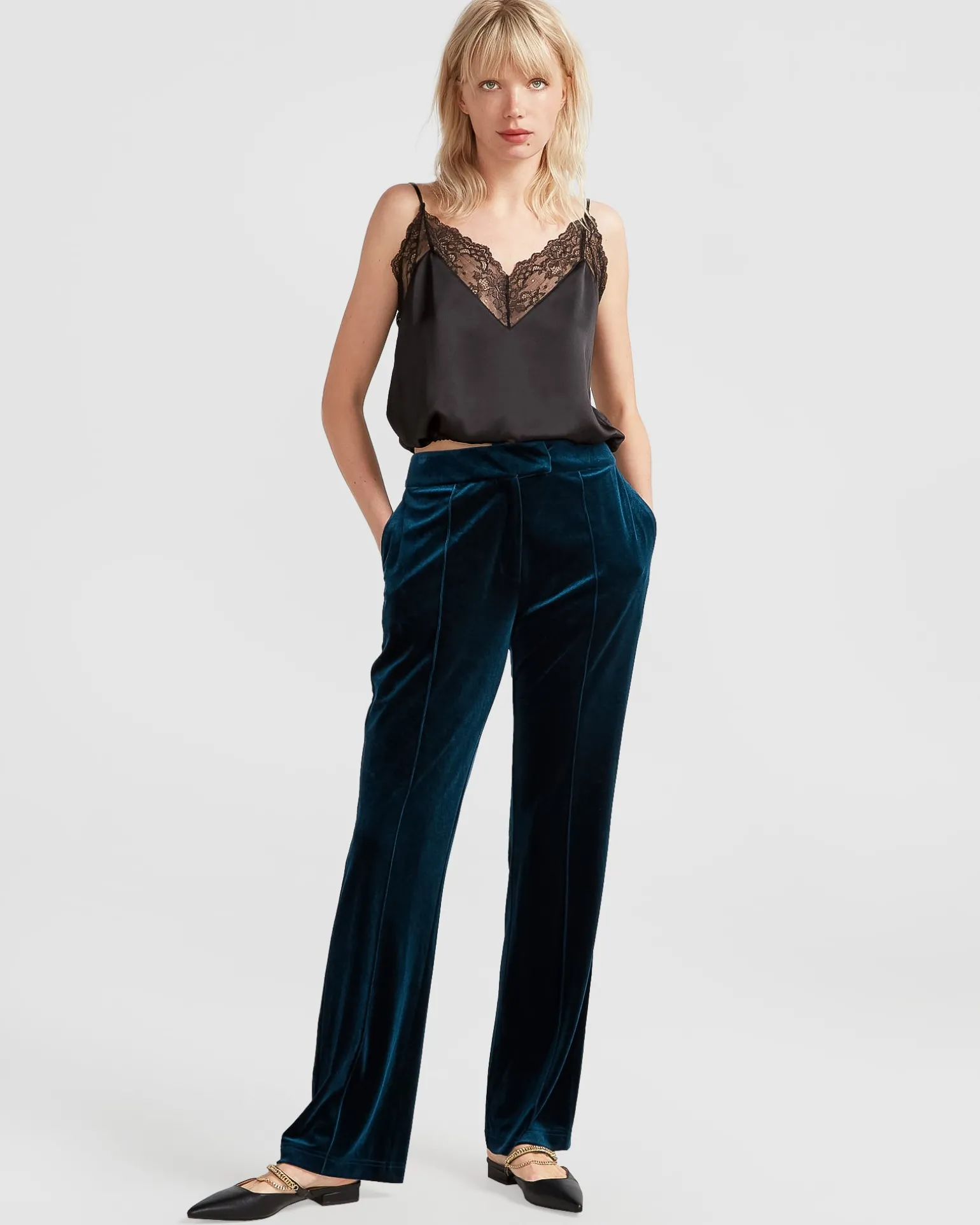 Belle & Bloom Pants>Reverie Velvet Pant - Dark Teal