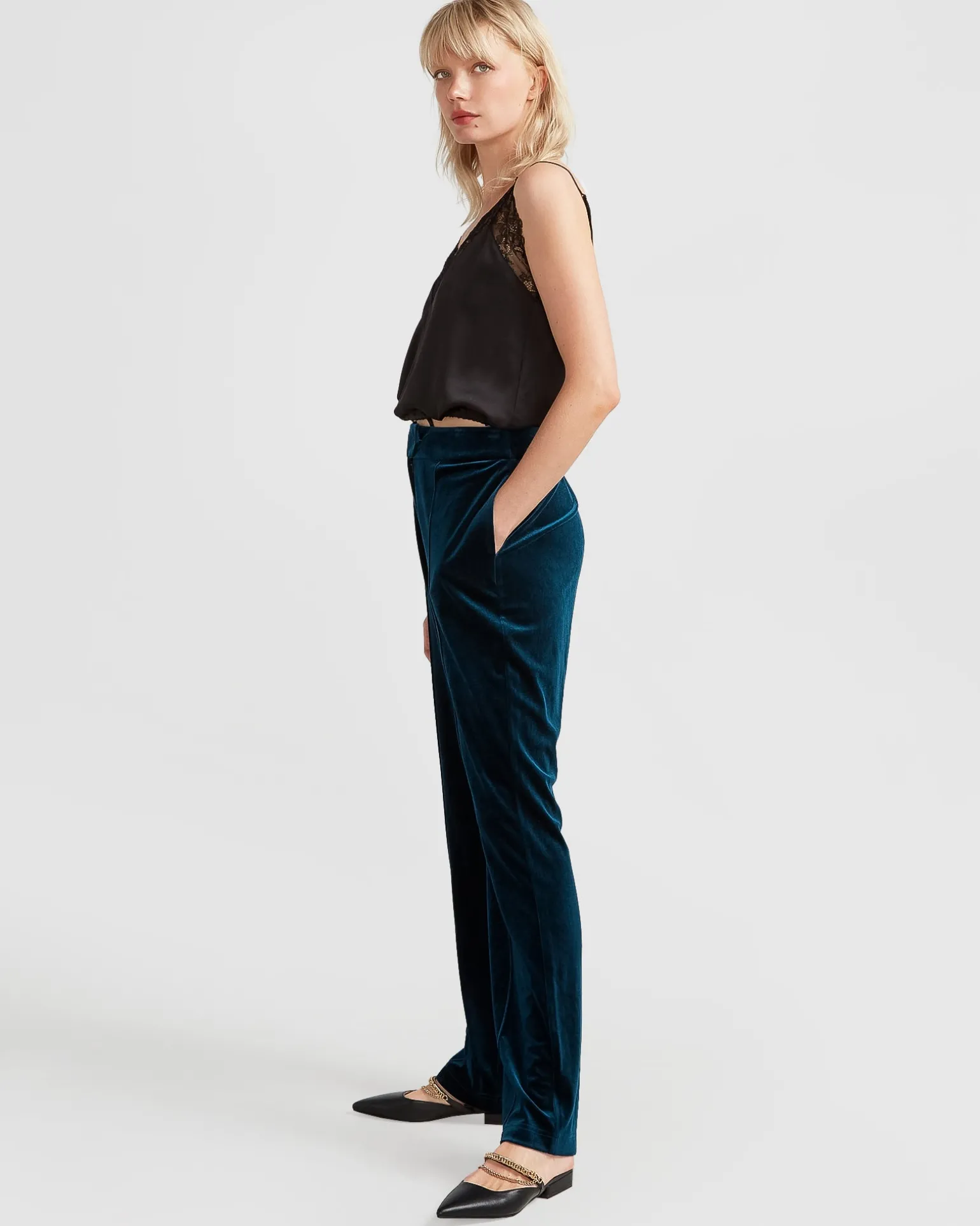 Belle & Bloom Pants>Reverie Velvet Pant - Dark Teal
