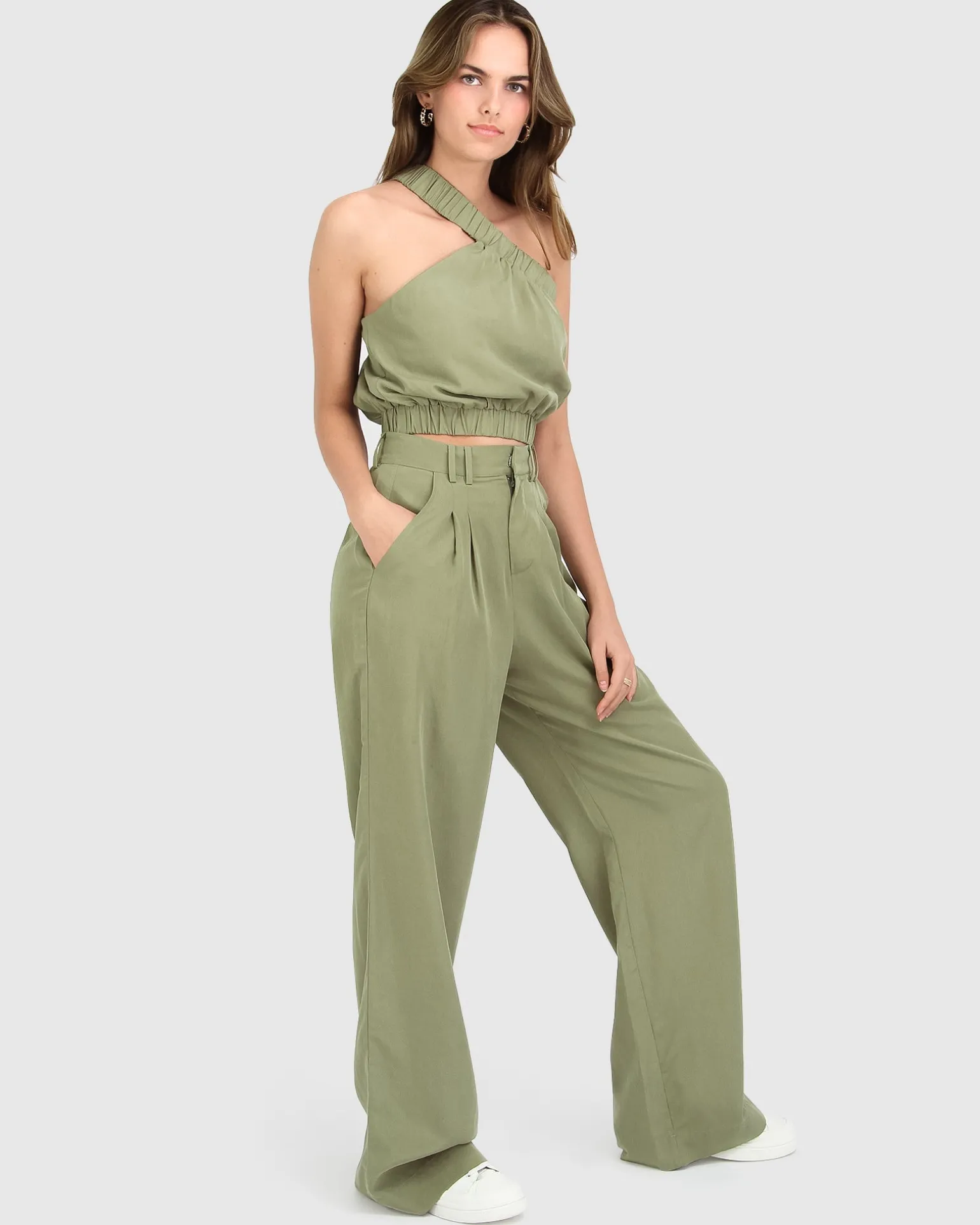 Belle & Bloom Pants>State of Play Wide Leg Pant - Army Green