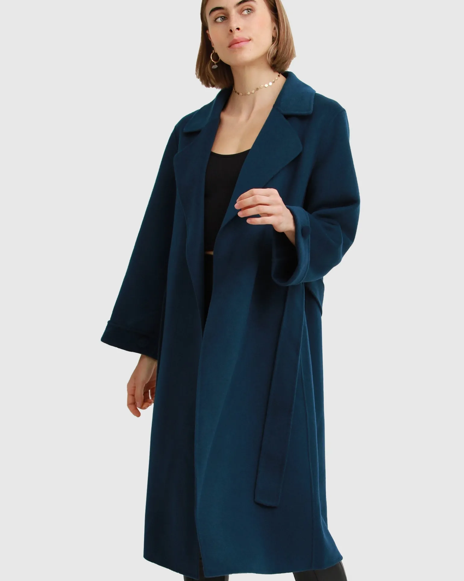 Belle & Bloom Belted Coats | Wool Coats>Stay Wild Oversized Wool Coat - Dark Teal