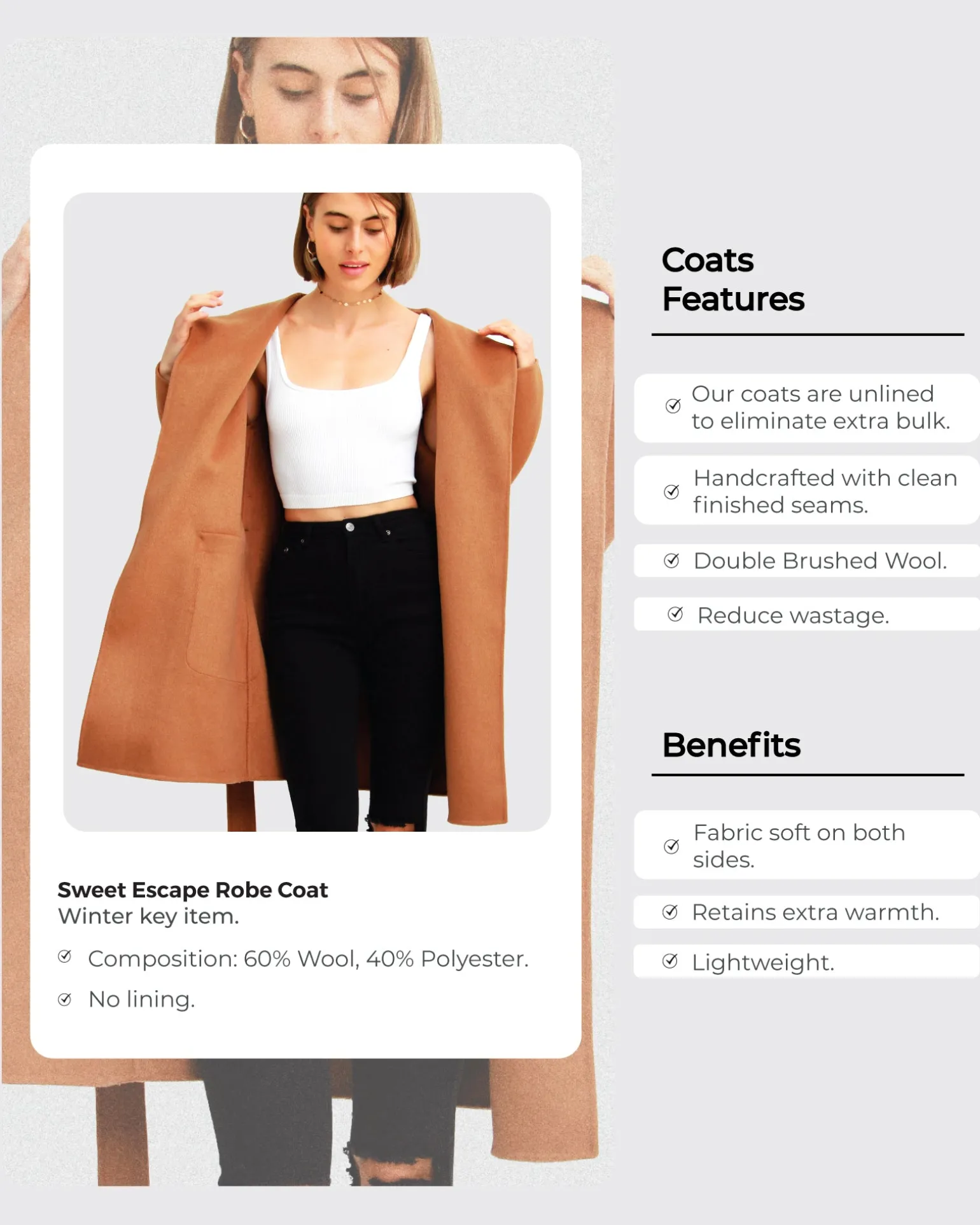 Belle & Bloom Belted Coats | Wool Coats>Sweet Escape Robe Coat -