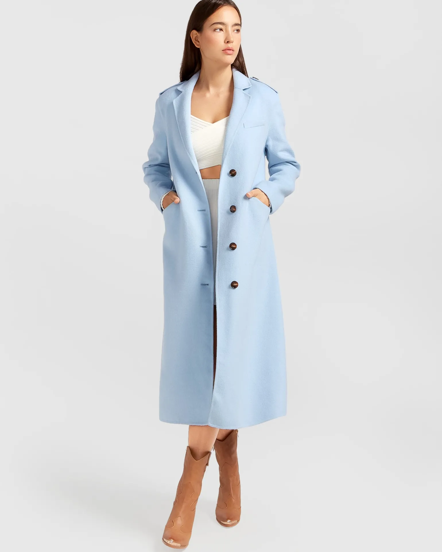 Belle & Bloom Wool Coats | Wool Coats>Tainted Love Longline Coat - Sky Blue