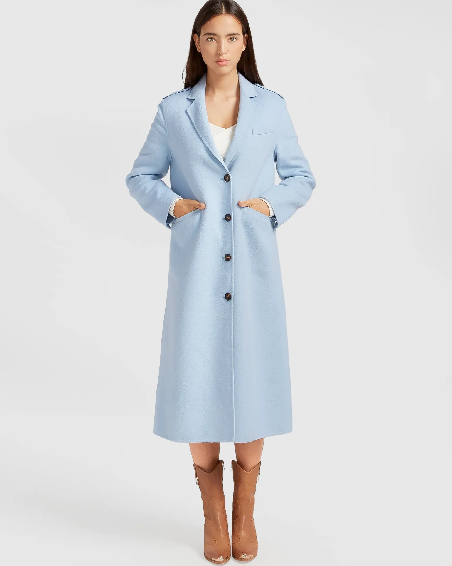 Belle & Bloom Wool Coats | Wool Coats>Tainted Love Longline Coat - Sky Blue