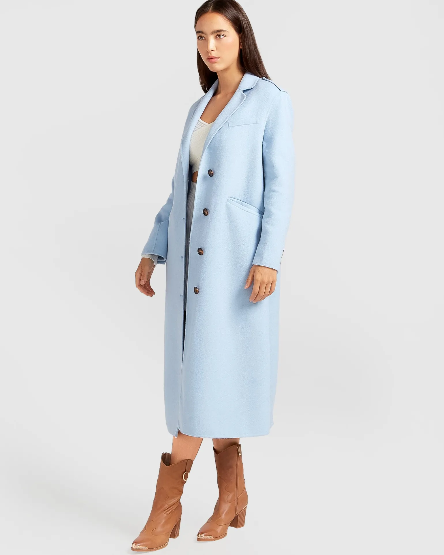Belle & Bloom Wool Coats | Wool Coats>Tainted Love Longline Coat - Sky Blue