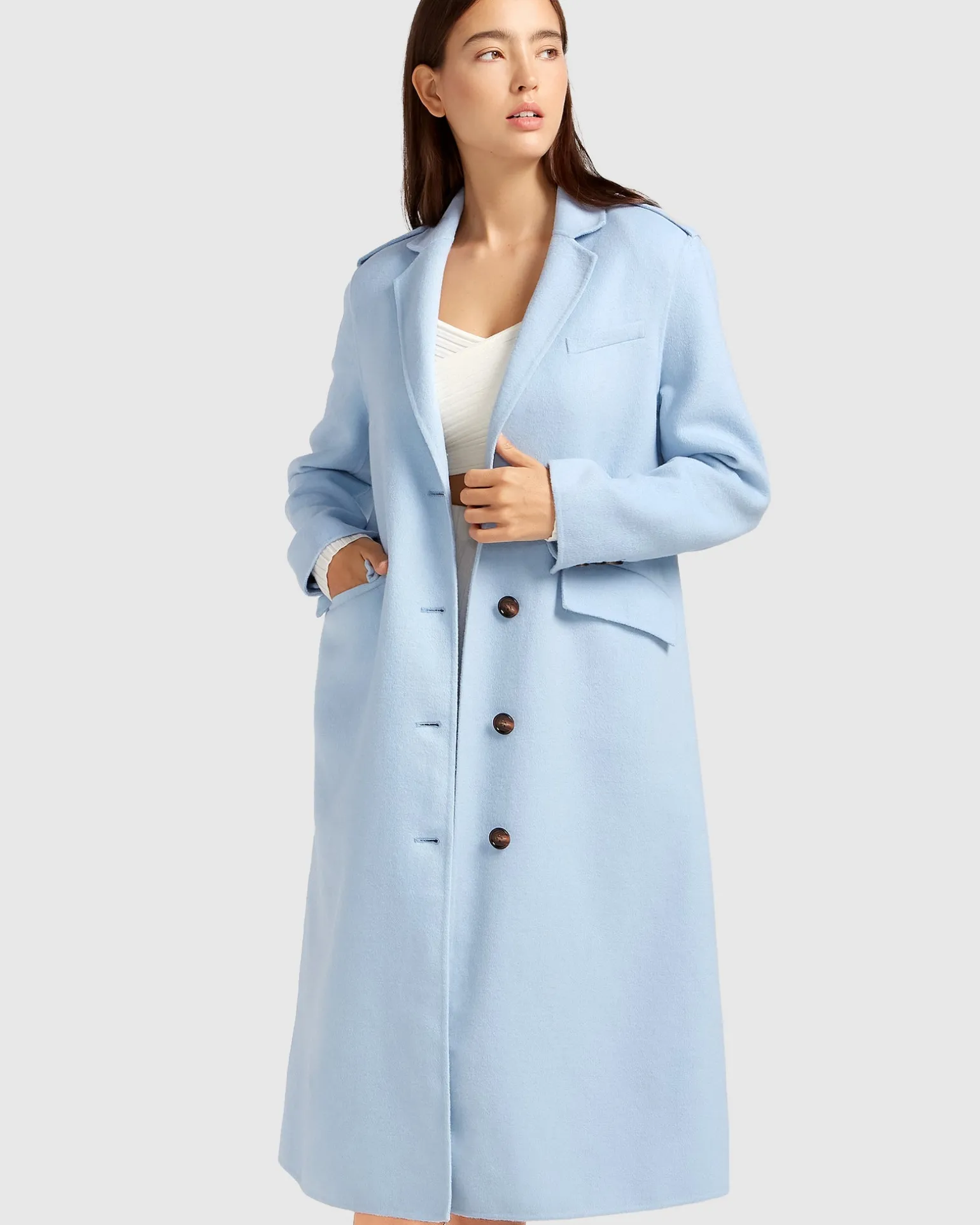 Belle & Bloom Wool Coats | Wool Coats>Tainted Love Longline Coat - Sky Blue