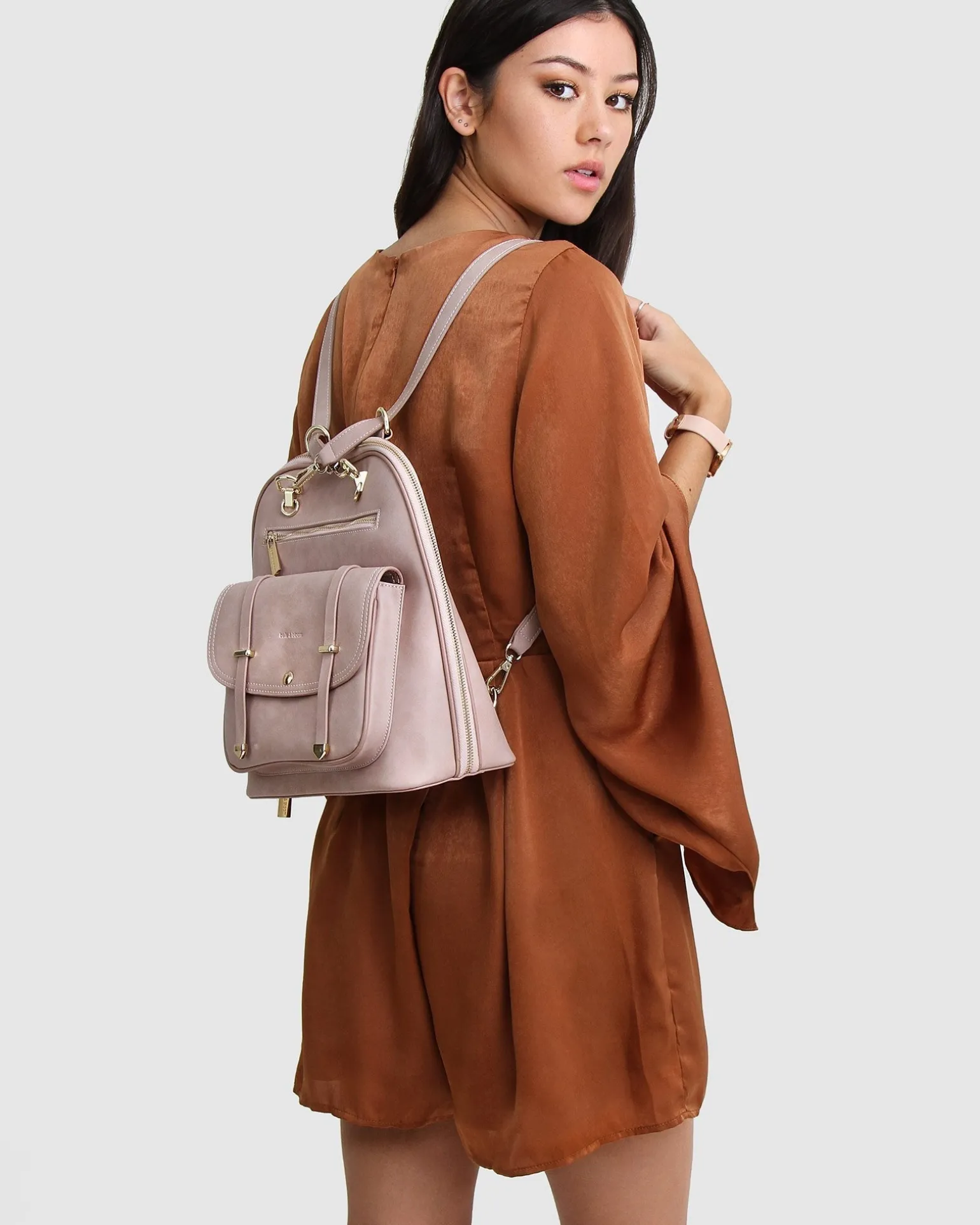 Belle & Bloom Backpacks | Handbags>5th Ave Leather Backpack - Dusty Pink
