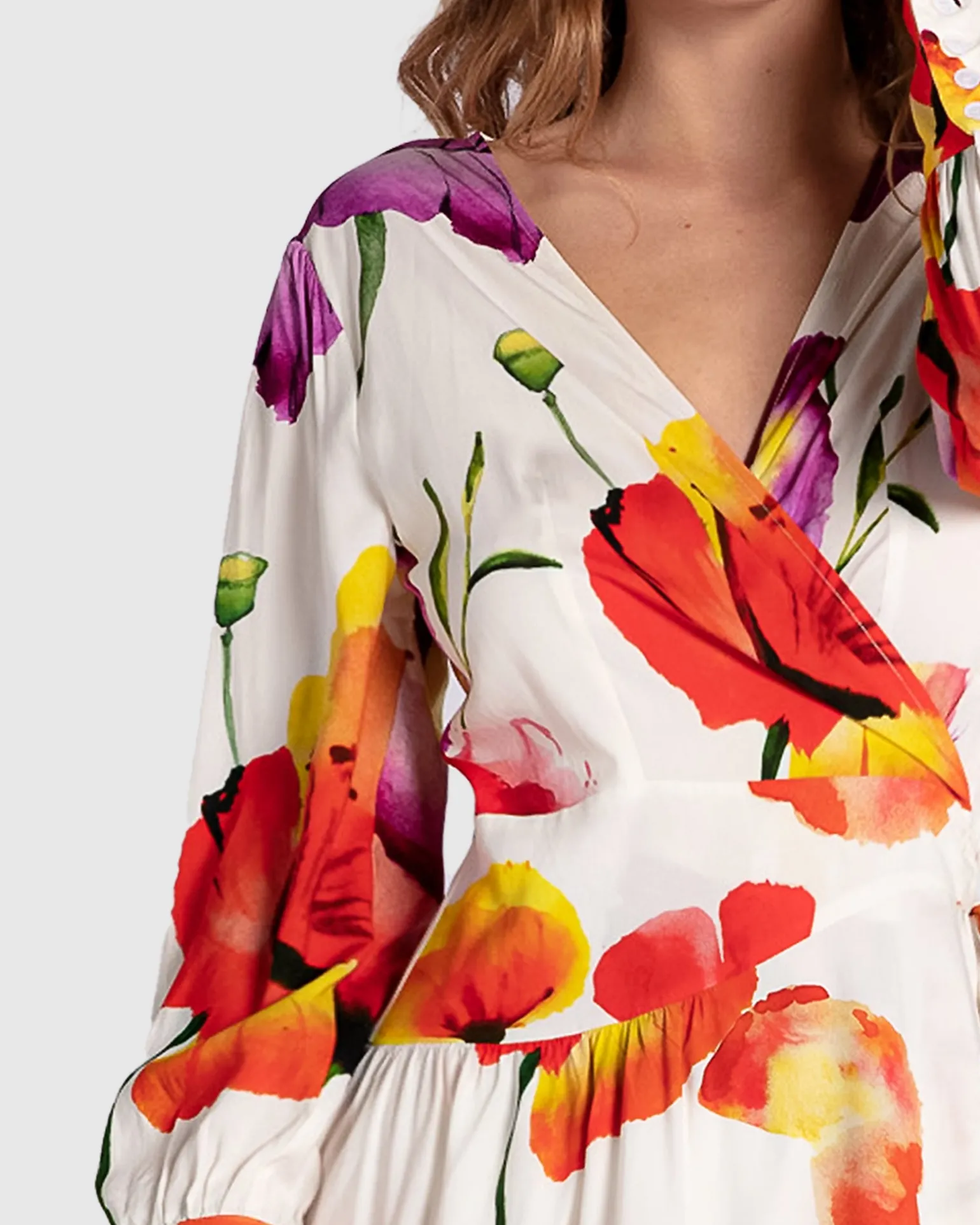 Belle & Bloom Mini Dresses | Mini Dresses>The Dancer Longsleeve Mini Wrap Dress - Wild Poppies