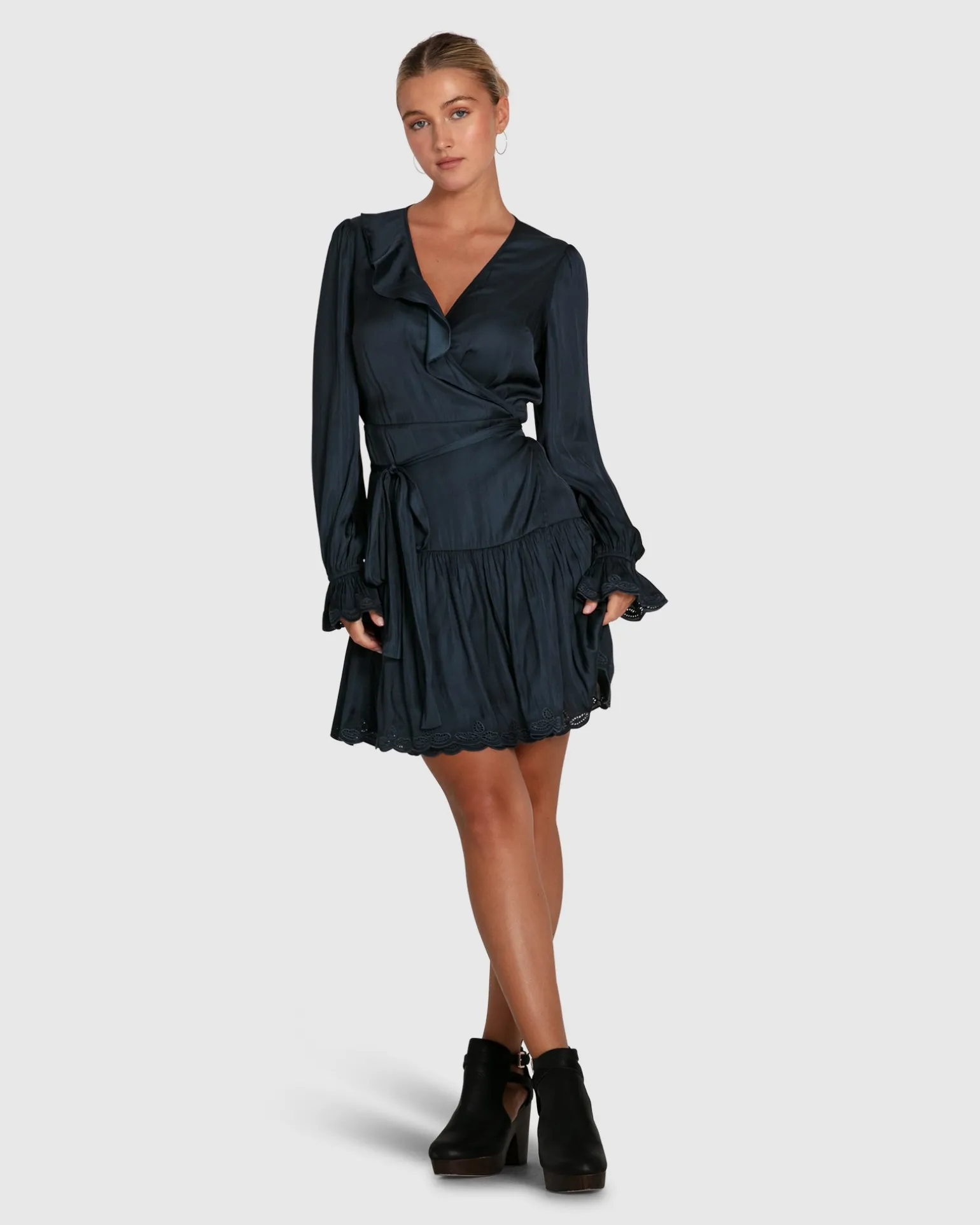 Belle & Bloom Mini Dresses | Mini Dresses>Wild Flower Embroidered Wrap Dress -