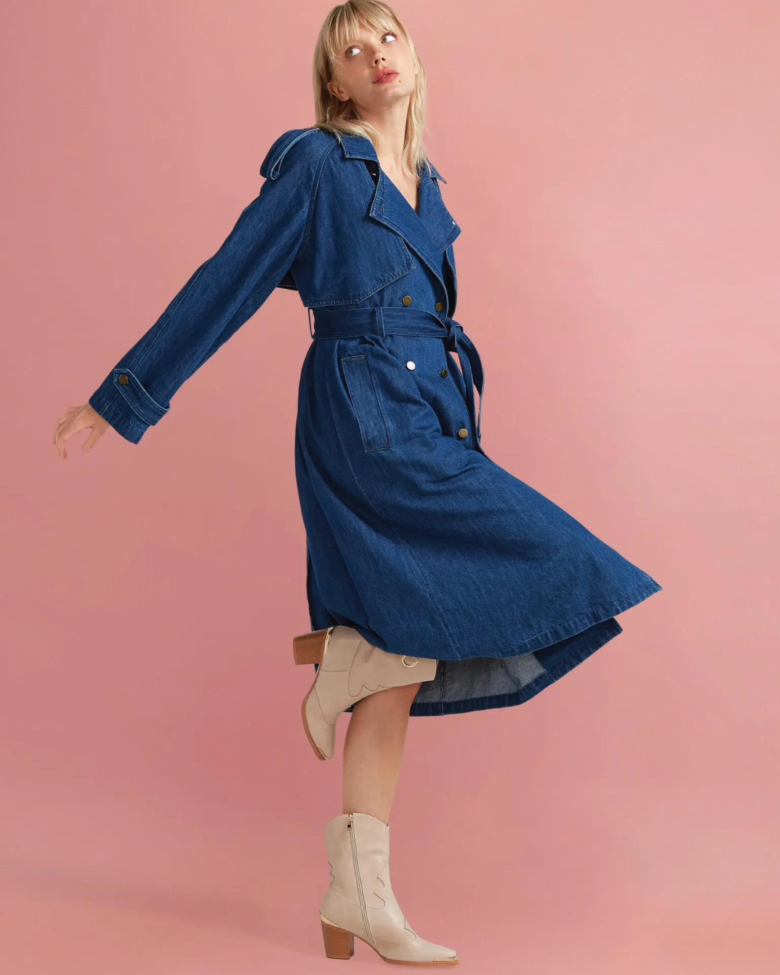Belle & Bloom Trench Coats | Trench Coats>Wild Skies Denim Trench - Mid Denim