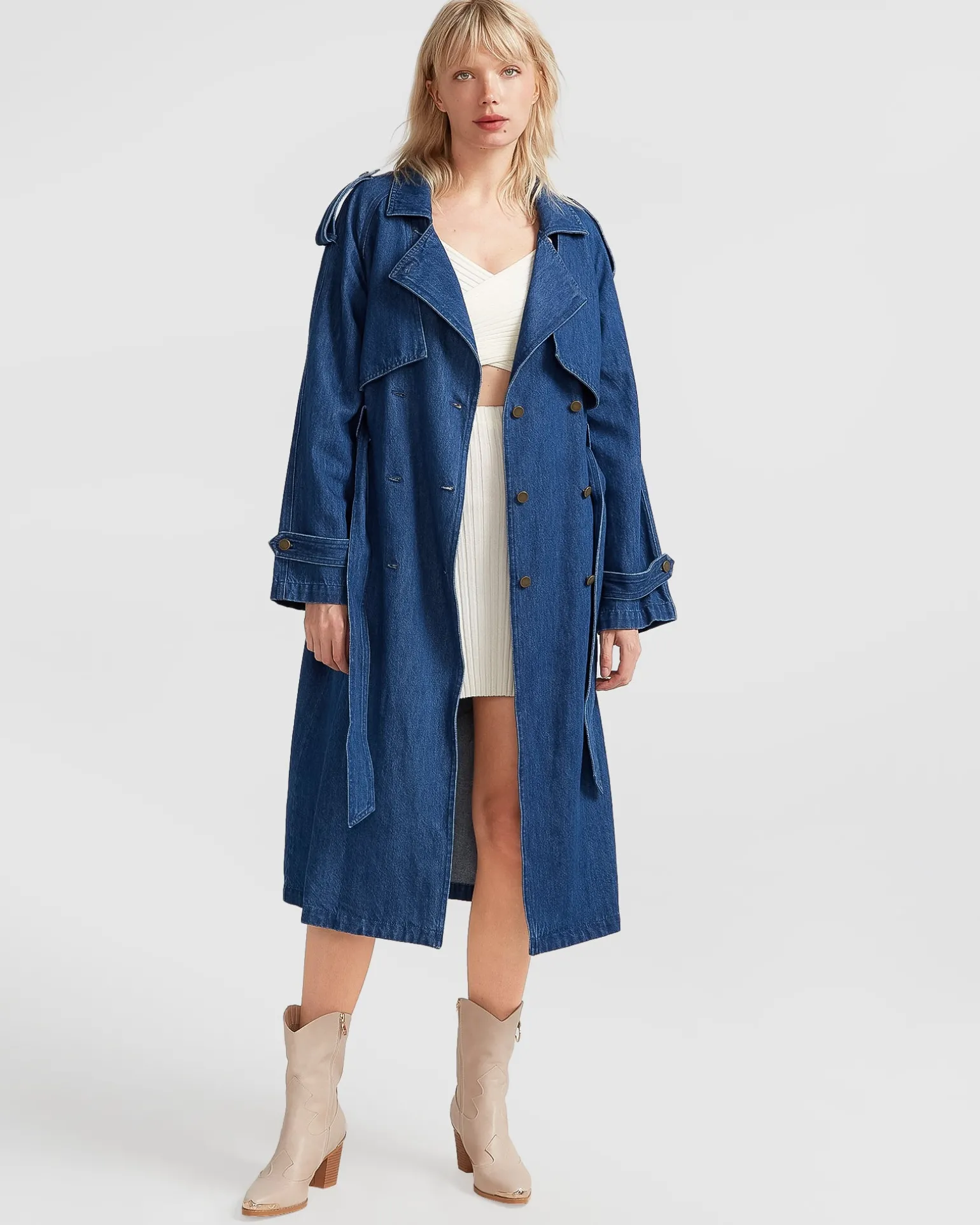 Belle & Bloom Trench Coats | Trench Coats>Wild Skies Denim Trench - Mid Denim