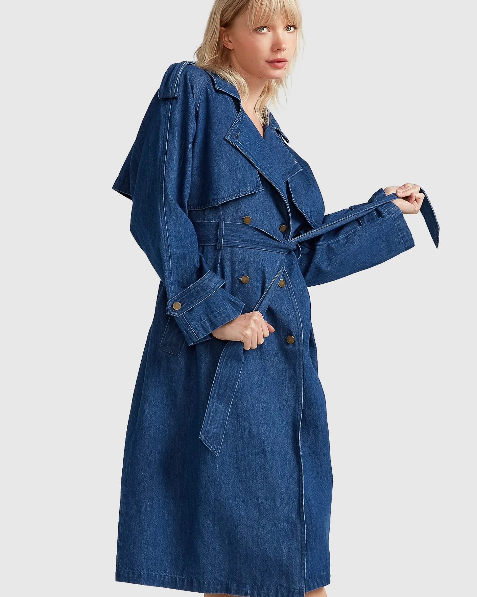 Belle & Bloom Trench Coats | Trench Coats>Wild Skies Denim Trench - Mid Denim