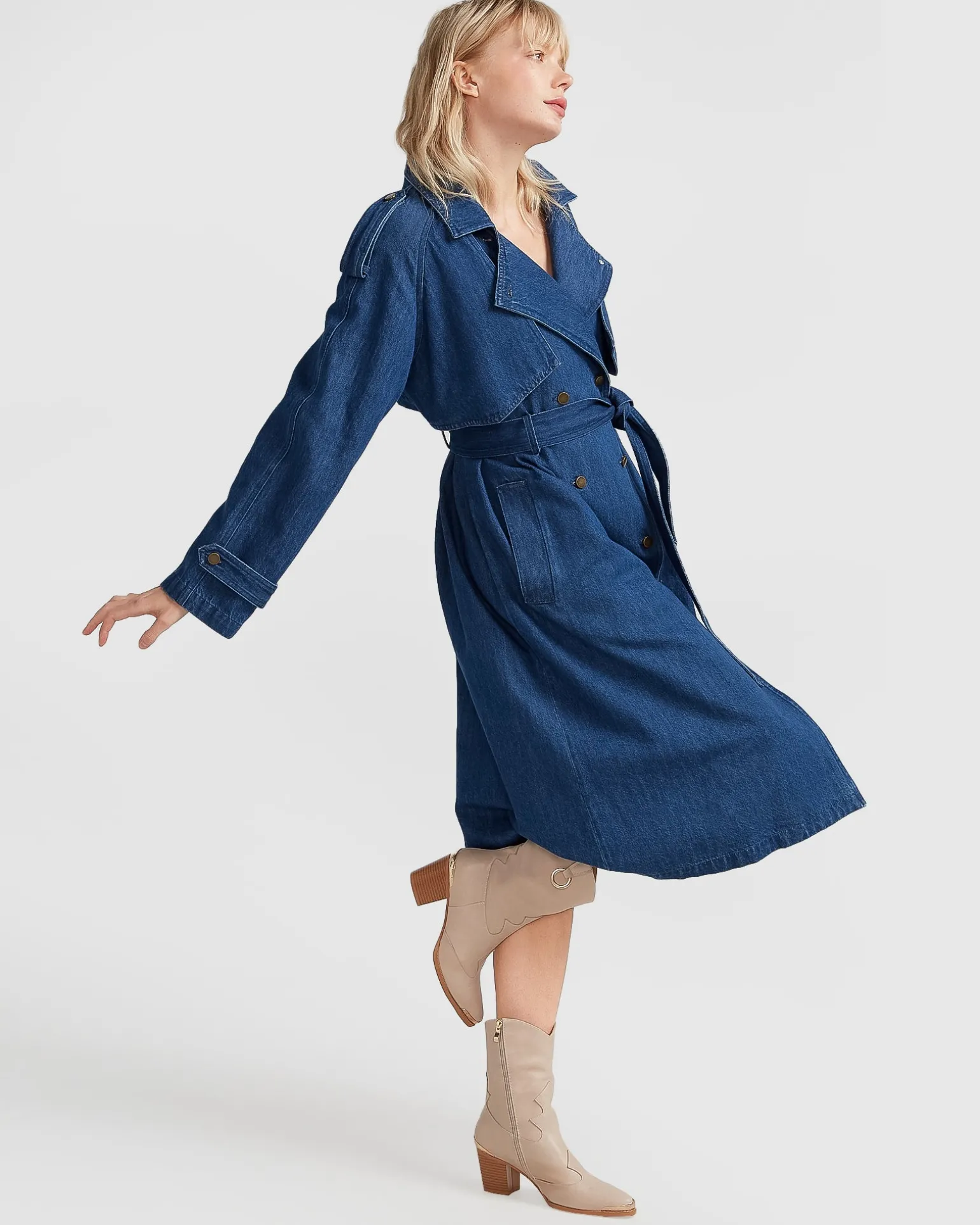 Belle & Bloom Trench Coats | Trench Coats>Wild Skies Denim Trench - Mid Denim