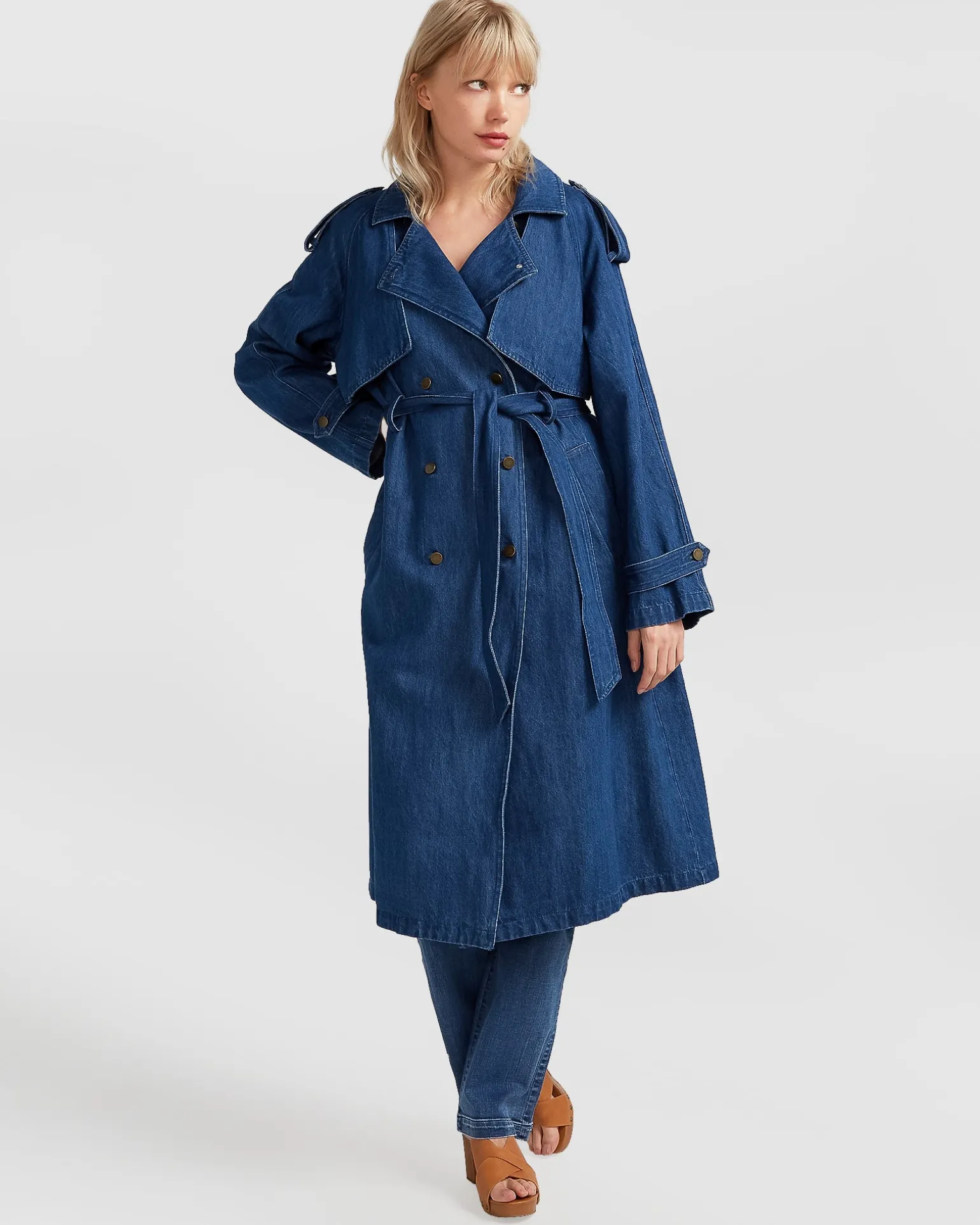 Belle & Bloom Trench Coats | Trench Coats>Wild Skies Denim Trench - Mid Denim