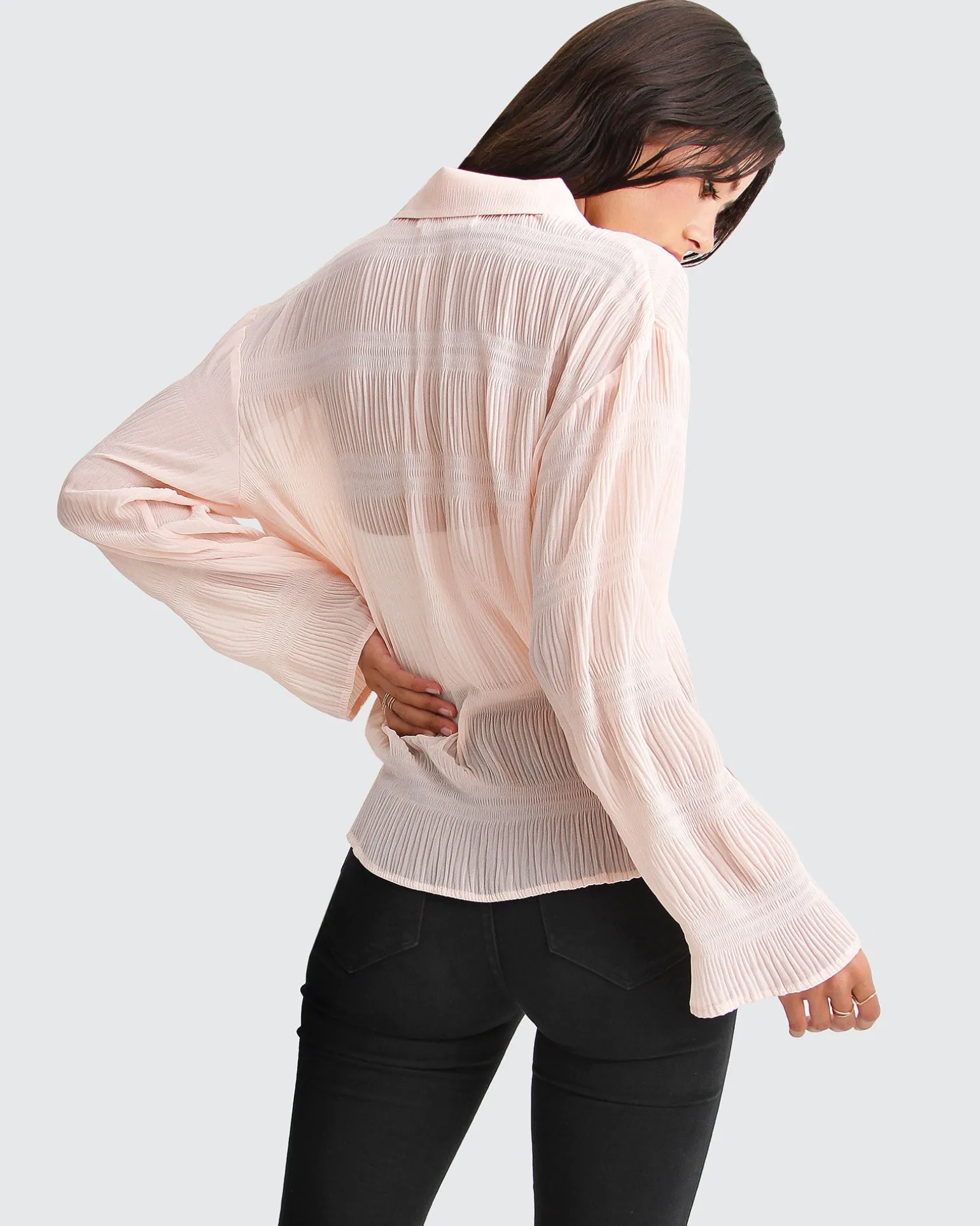 Belle & Bloom Shirts & Blouses>Yoko Shirred Chiffon Blouse -